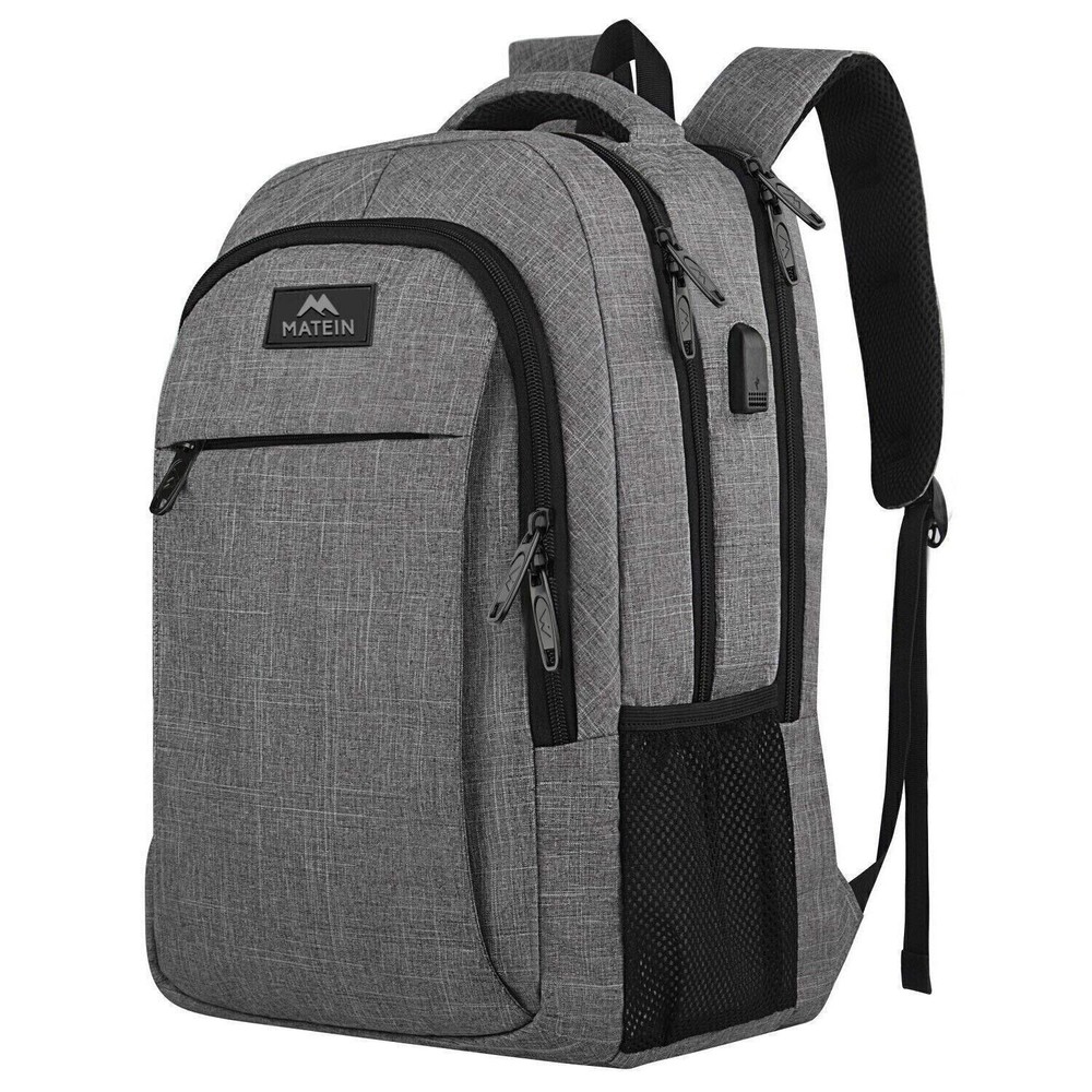 Matein Travel Laptop Luggage Backpack Waterproof 17" Carry On Bag Gray Unisex